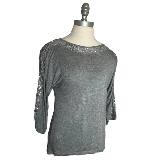 Cable & Gauge Gray Silver Sequin Blouse Dolman Open Slit Sleeve Size XS - Picture 4 of 14
